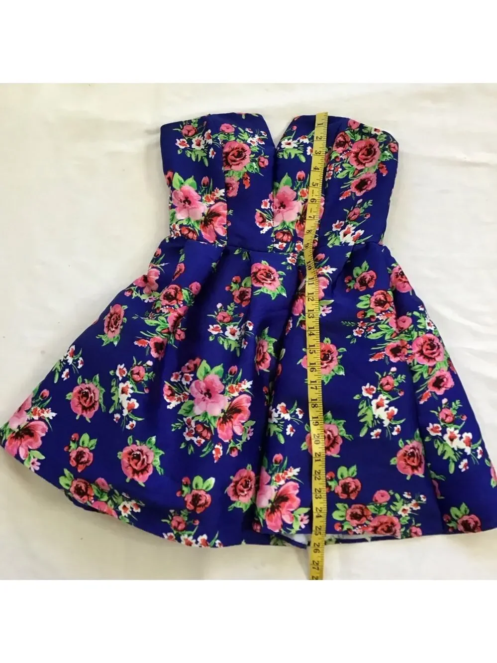 B. Darlin Women Elegant Strapless Floral Dress Blue Pink Rose Petals 5/6 - Picture 9 of 10